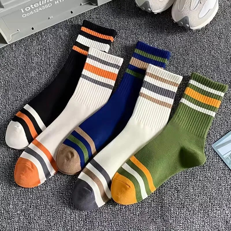 5 Pairs Men's Colorful Striped Casual Socks