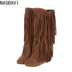 Bohemian Flock Tassel Mid-Calf Boots