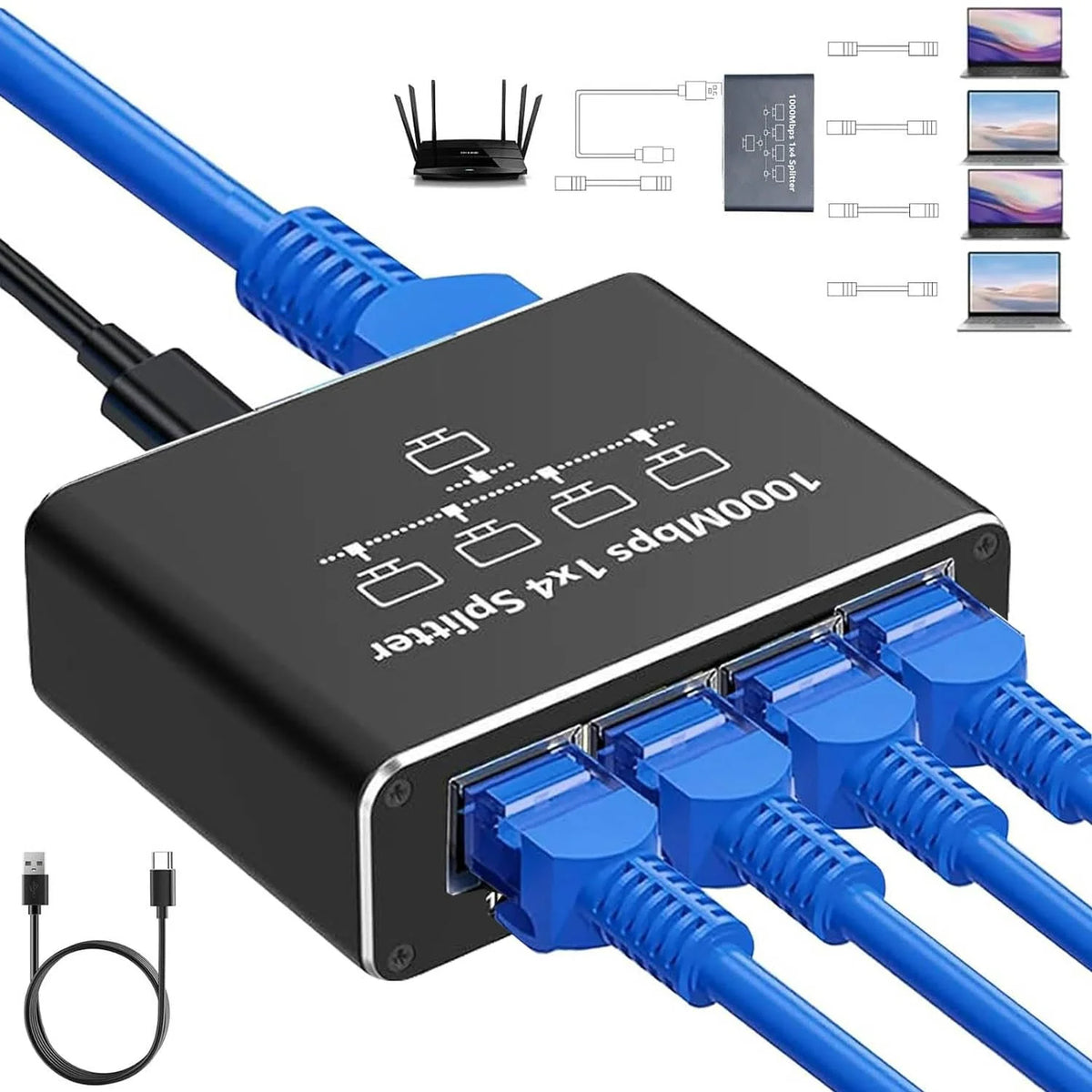 1000Mbps Ethernet Splitter Adapter Network LAN Extender RJ45