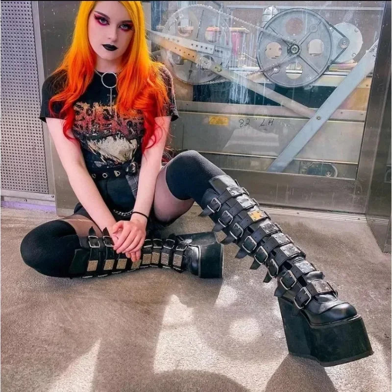 Gothic Platform Wedges High Boots