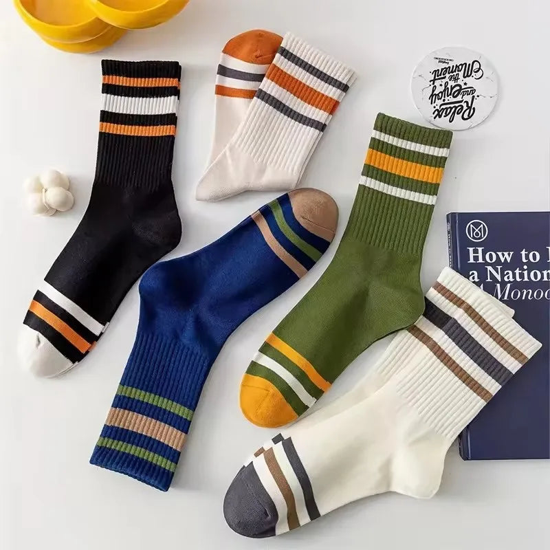 5 Pairs Men's Colorful Striped Casual Socks