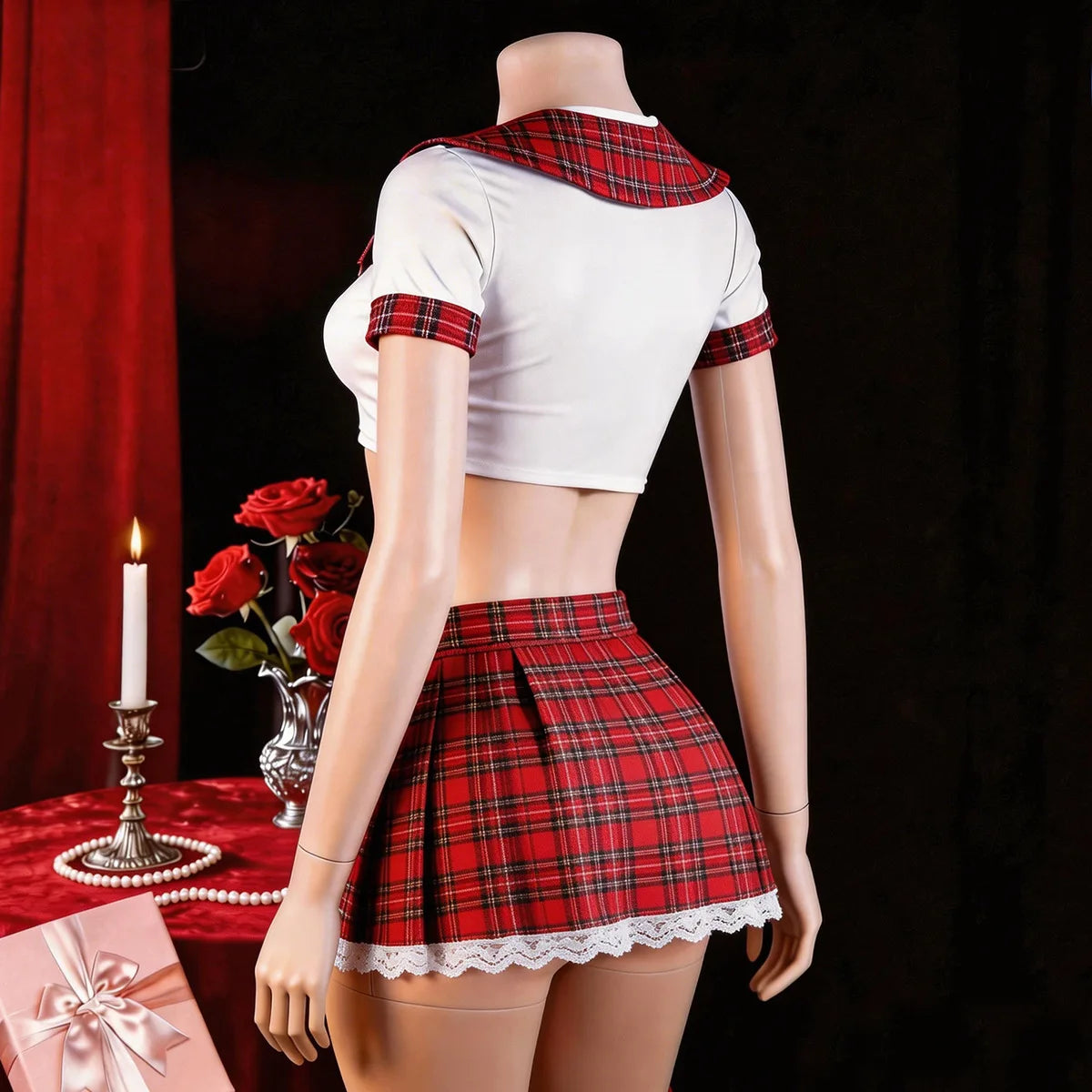 Erotic Costume Lingerie Plaid Night