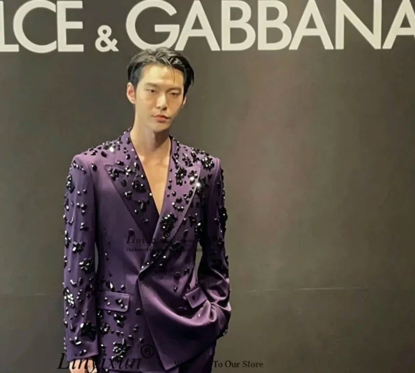 Luxury Beaded Crystals Groom Wedding Tuxedos Customized Men Suits