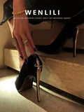 High Heels, Pointed ,Sharp Blade, Scepter, Patent Leather, Metallic, Sexy, Ladies in Arms, High-end Black Single Shoes