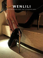 High Heels, Pointed ,Sharp Blade, Scepter, Patent Leather, Metallic, Sexy, Ladies in Arms, High-end Black Single Shoes
