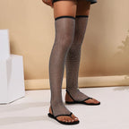 Rhinestone Long Tube Knee Length Socks Boots Sandals