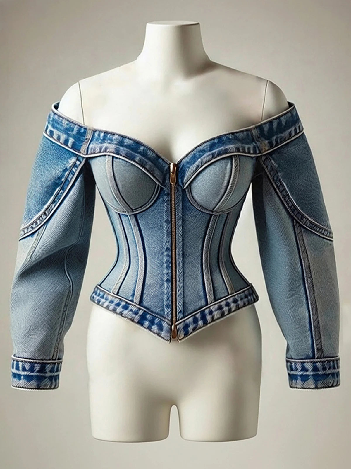 Vintage Washed Corset Top Slim Fit Long Sleeves