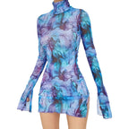 Mesh Printed Vintage Bodycon Dress