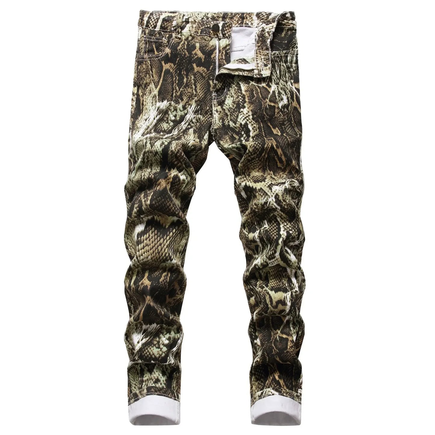 Punk Style Vintage Snake Pattern Printed Slim Jeans