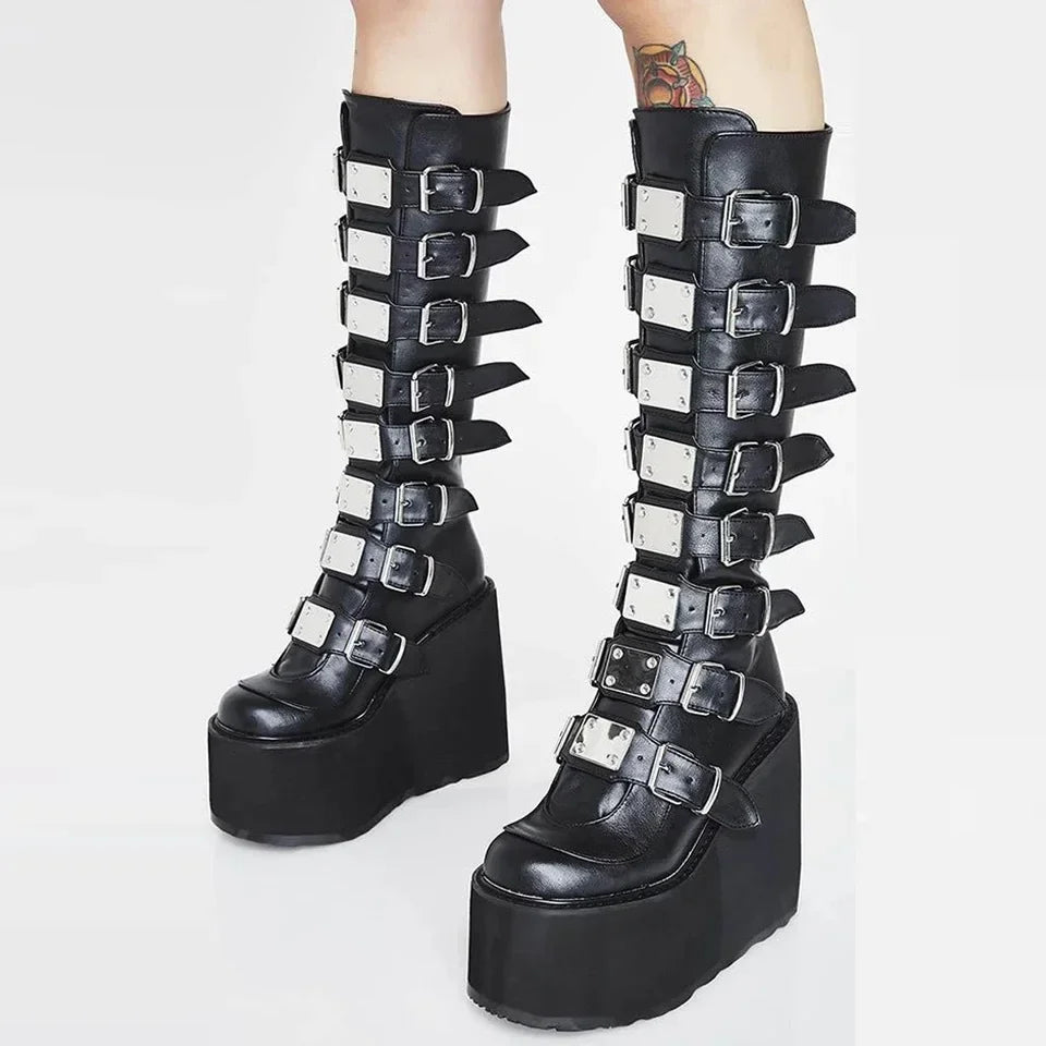 Gothic Platform Wedges High Boots
