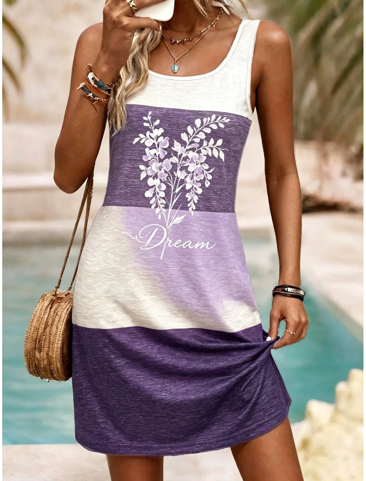 Women's U-Neck Color Block Monstera