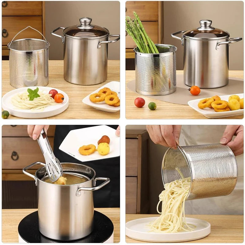 LMETJMA 3L Stainless Steel Deep Frying Pot