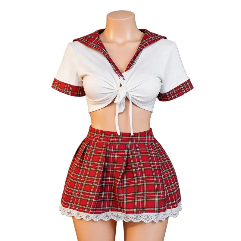 Erotic Costume Lingerie Plaid Night
