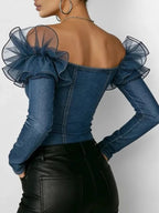Retro Denim Off-shoulder Top