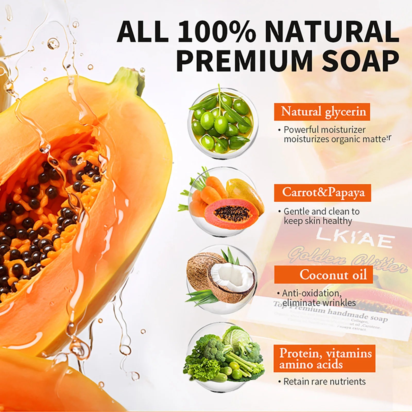 LKIAE Natural Carrot & Papaya Handmade Soap,