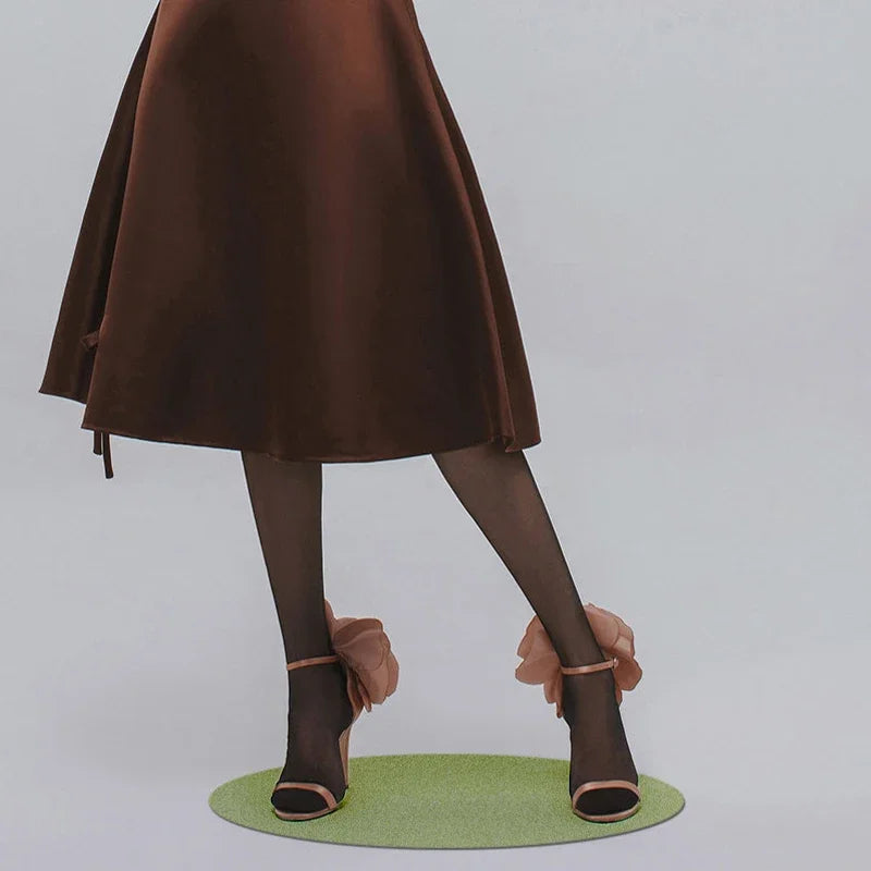 floral round toe slim heel one-piece party sandals