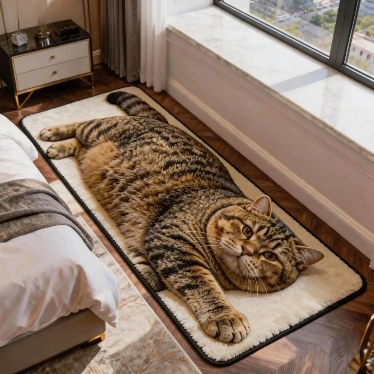 3D Cat Shaped Soft Fluffy Bedside Runner