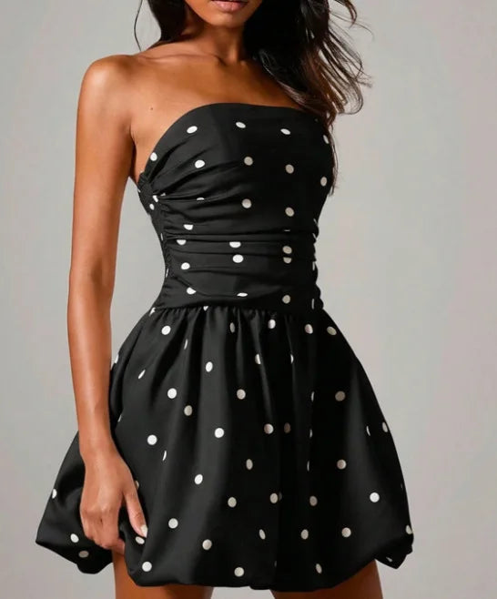 Polka Dot Print Tube Top Dress