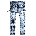 Men's Embroidered Patchwork Ripped Jeans