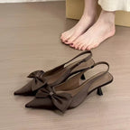 Black Shallow Mouth Pointed Toe Bow Slingbacks