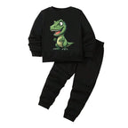 2PCS Boys Dinosaur Print Sweatshirt Outfits