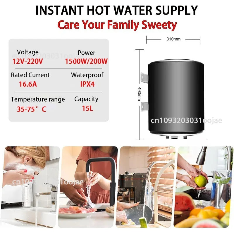 Electric Water Heater 10L 12V 220V 1500W Dual Voltage Hot Water Heaters
