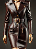 PU Leather Lapel Dress
