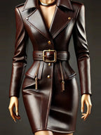 PU Leather Lapel Dress