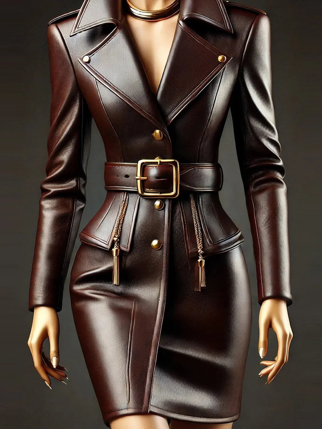 PU Leather Lapel Dress