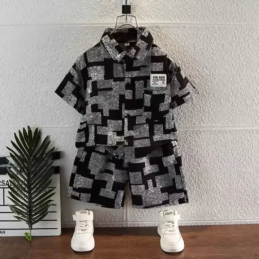 Ice Silk Shirt Short-sleeved Polo Top+shorts 2-piece Set