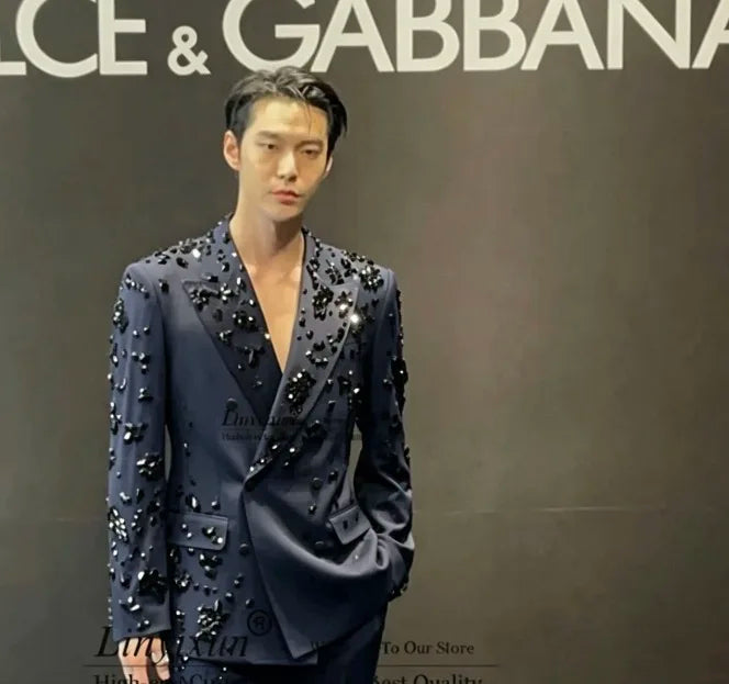 Luxury Beaded Crystals Groom Wedding Tuxedos Customized Men Suits