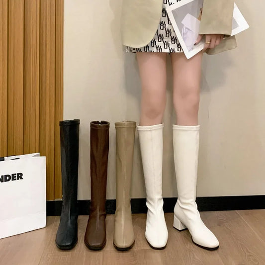 Women's Soft Pu Leather High-heeled Knee Boots