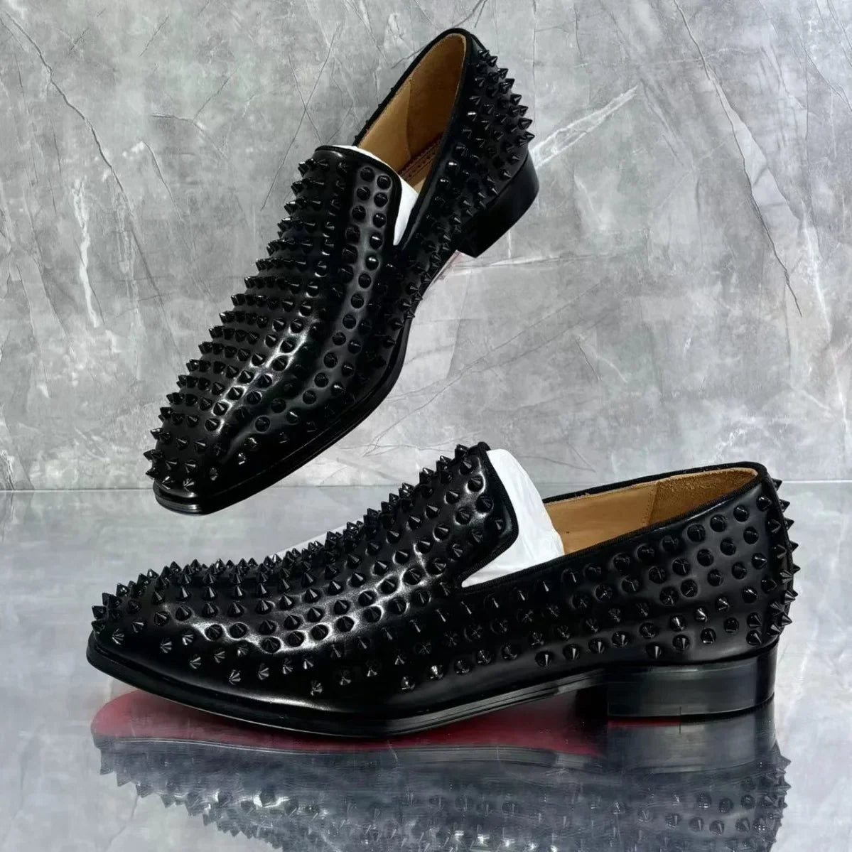 Black Rivets  Red Sole Loafers