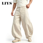 LIYS Men's American Beige Loose Wide Leg Jeans