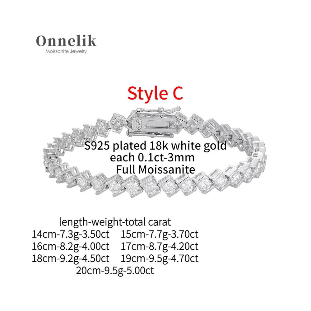 Onnelik Full 3mm Tennis Moissanite Bracelet
