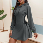 Waist long Sleeve Hooded Pullover dress