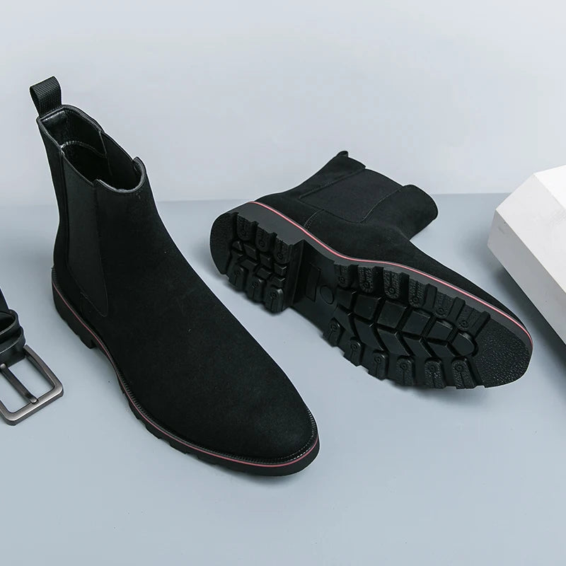 Chelsea Boots Flock Rivet Square Toe Red Sole