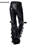 Mauroicardi Long Black Pu Leather Flare Pants