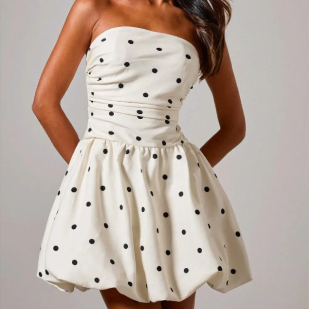 Polka Dot Print Tube Top Dress