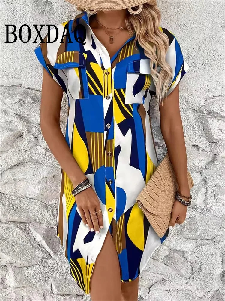 Casual Button Lapel Shirts Dress