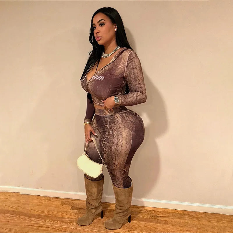 Letter Snake Print Tracksuit 2-Piece Set