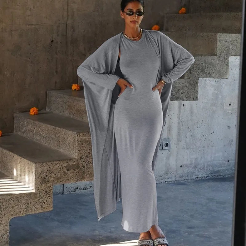 Elegant 2 Piece Bodycon Long Sleeve Cardigan