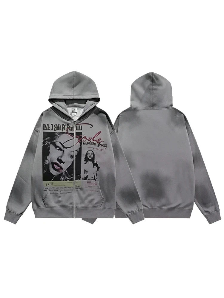 Hooded Gray Sweatshirt Jacket