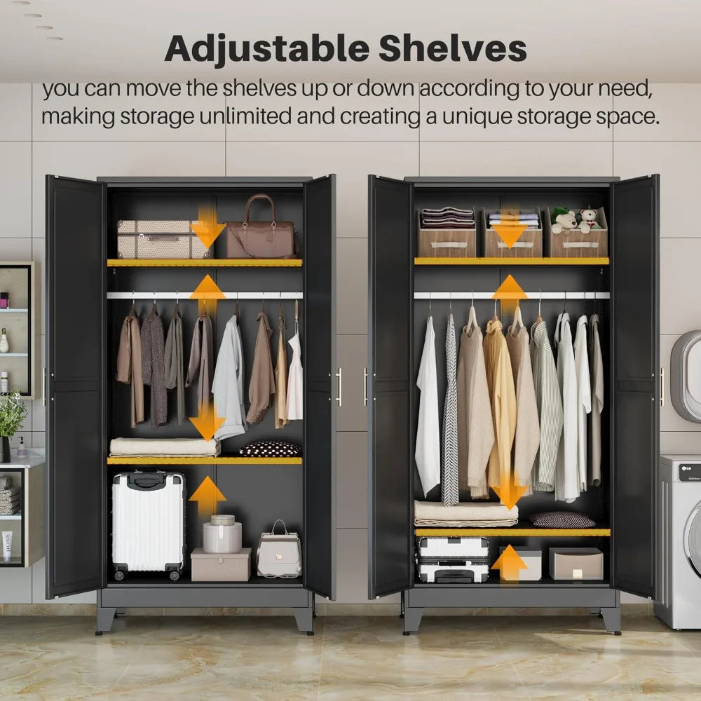 71" Metal Wardrobe Armoire 2 Mirror Doors