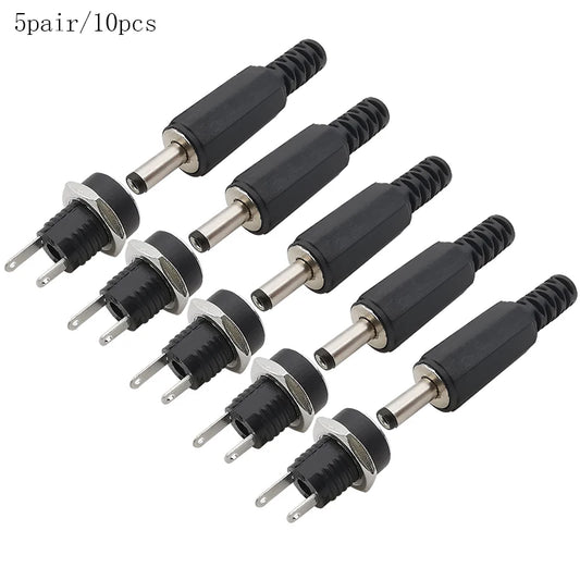 5Pairs Jack Panel Mount Solder Wire Connector 5.5 * 2.1mm DC Plug Socket Connector