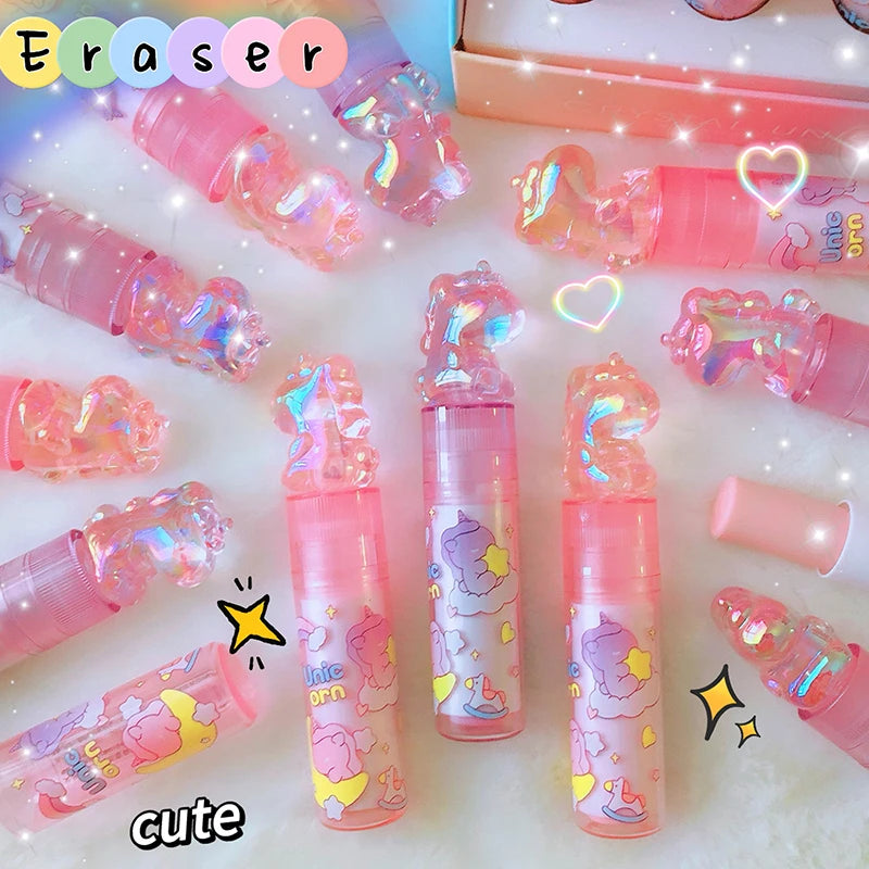 1Pcs Kawaii Lipstick Unicorns Rubber Erasers