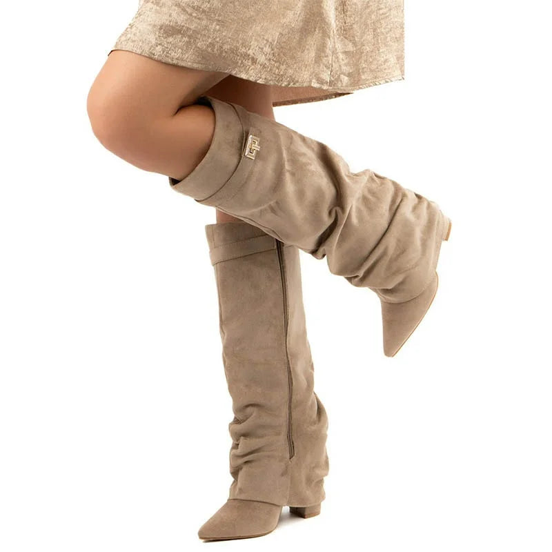 Metal Buckle Women's Knee High Boots