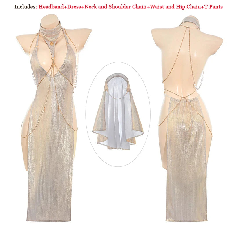 Sexy Women Goddess Gilding Chain Dress costume