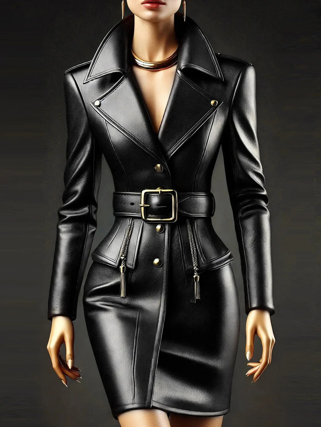 PU Leather Lapel Dress