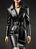 PU Leather Lapel Dress